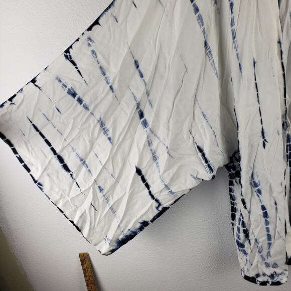 Style Envy Women's S/M Open Front Kaftan Swimsuit Cover Up Blue White Tie Dye - Picture 2 of 8